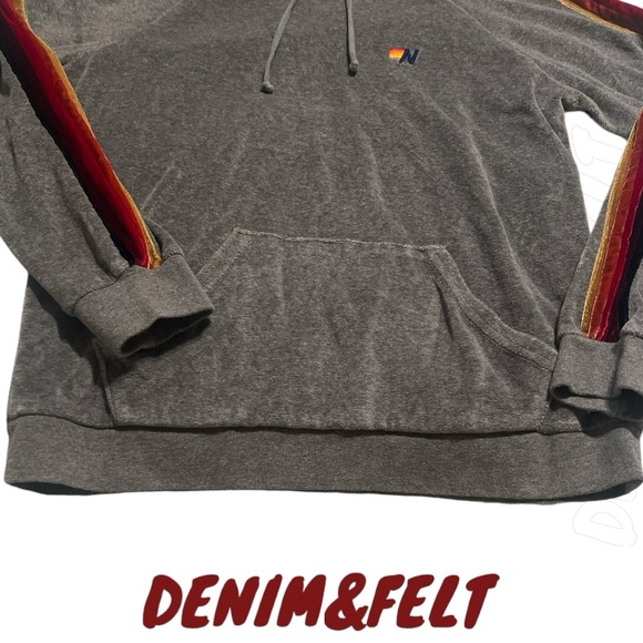 Aviator Nation Velvet Rainbow 5 Stripe Drawstring Pullover/Hoodie | Gray Unisex! - Picture 5 of 11